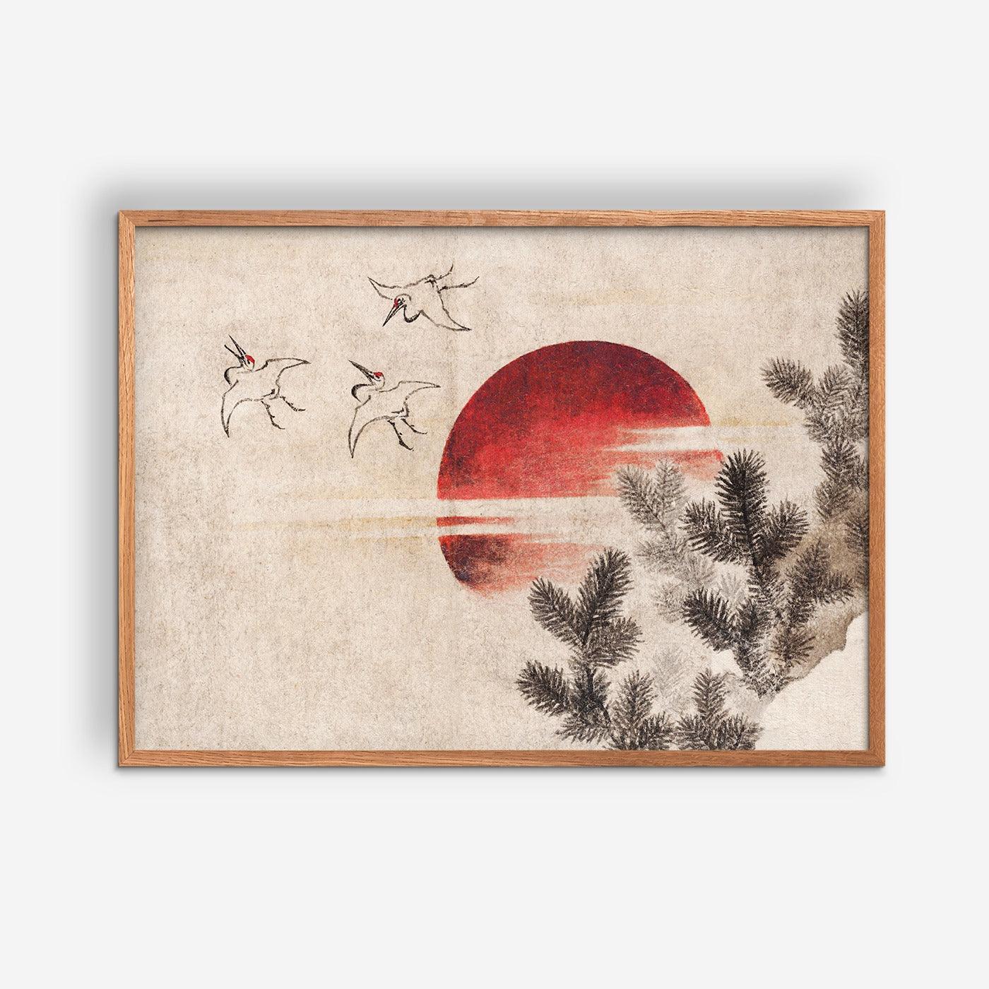 Birds and Sunset - Katsushika Hokusai