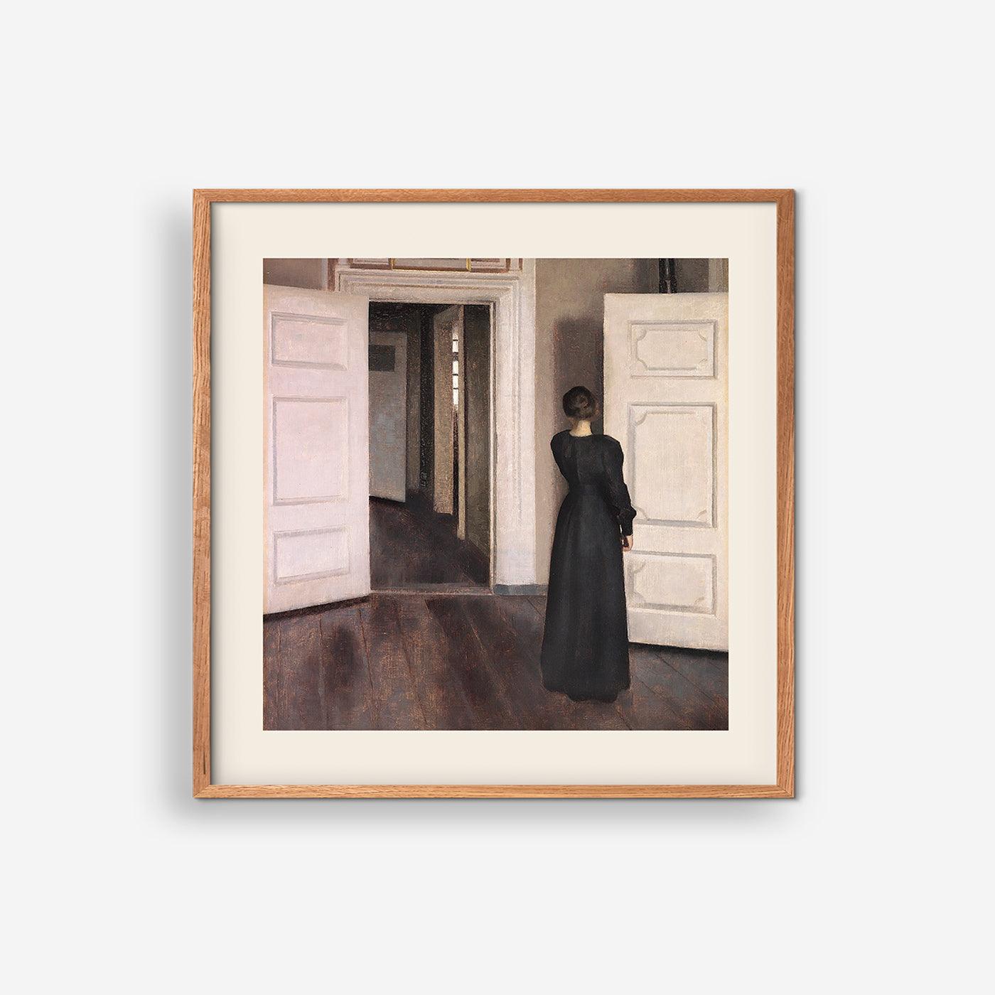 Interiør med kunstnerens hustru Ida i hjemmet i Strandgade - Vilhelm Hammershøi