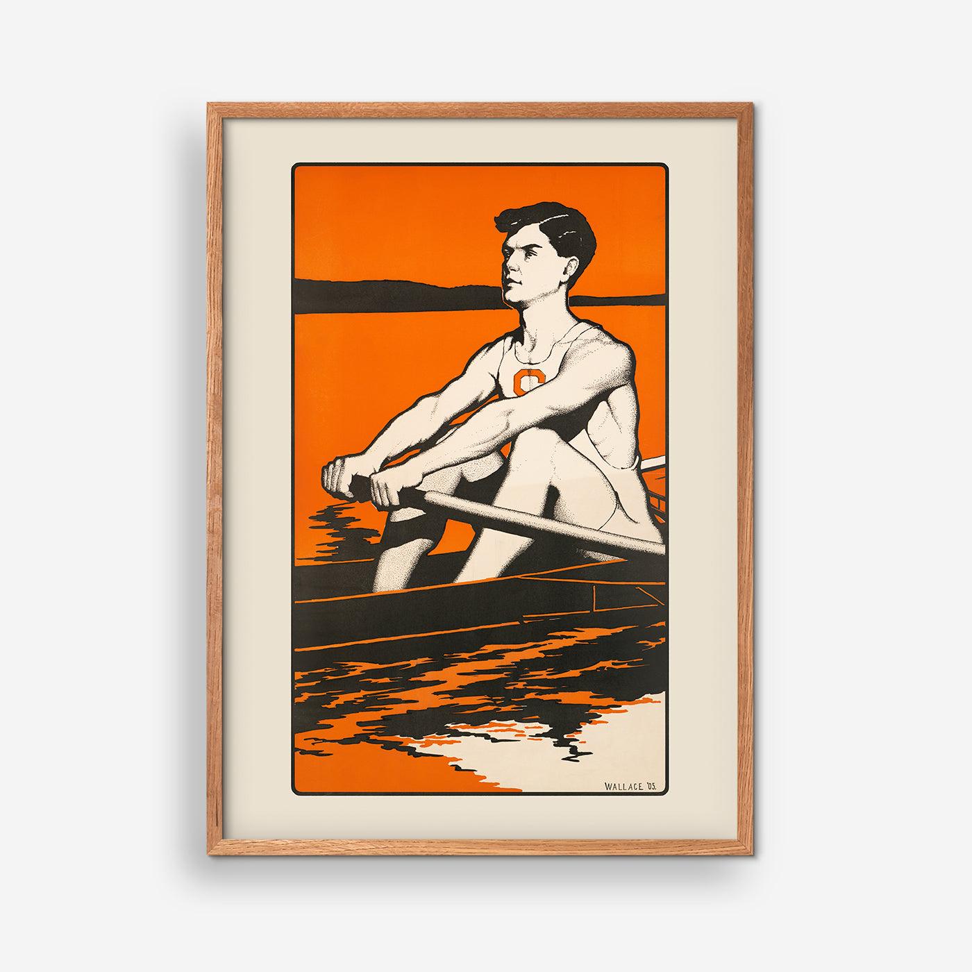 Syracuse University, 1905, young crewman sitting in a racing shell grasping an oar