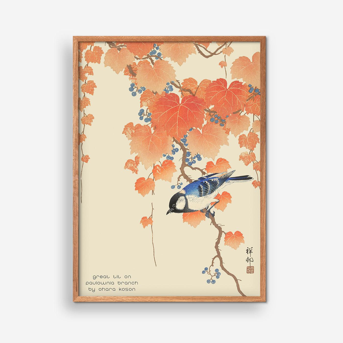 Great Tit on Paulownia Branch - Ohara Koson