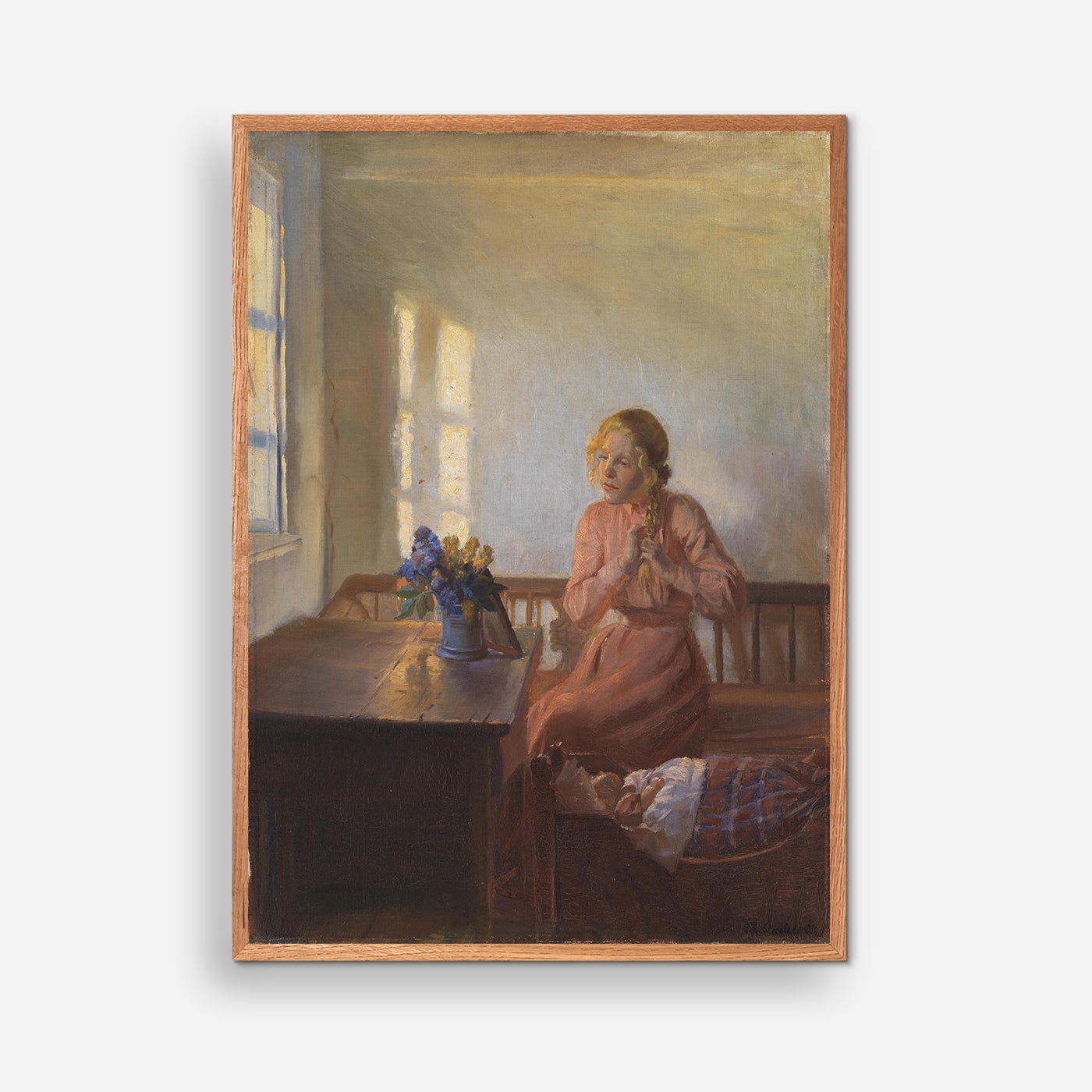 Interiør med en ung pige, der fletter sit hår - Anna Ancher
